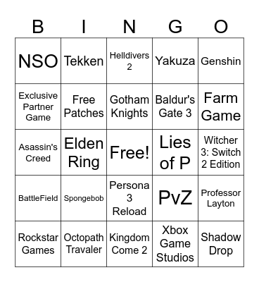 Nintendo Direct 7.31.2025 Bingo Card