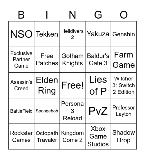 Nintendo Direct 7.31.2025 Bingo Card