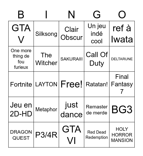 Nintendo Direct 31/07/2025 Bingo Card