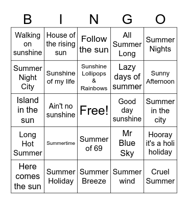 SUMMERTIME BINGO Card