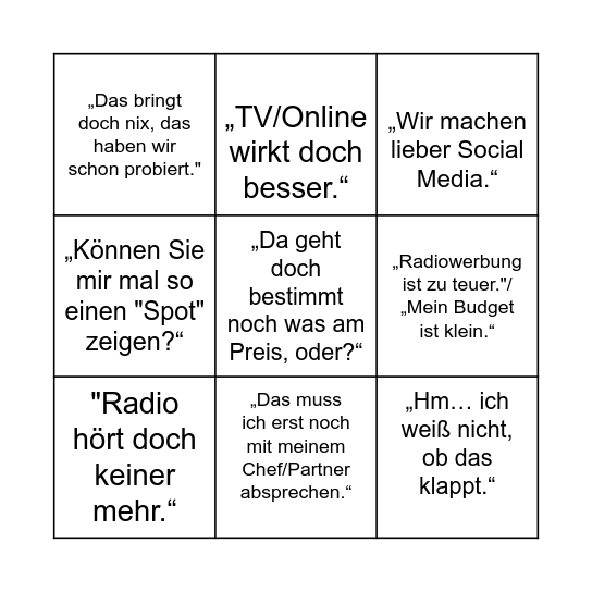 Ausreden-Bingo Card