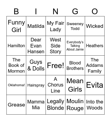 Musical Bingo Card