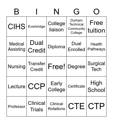 CIHS Bingo Card
