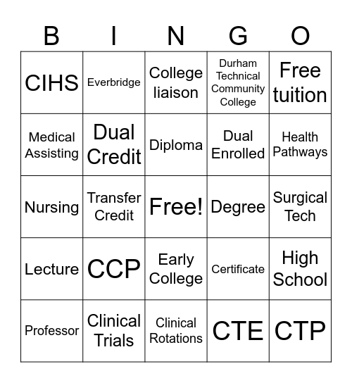 CIHS Bingo Card