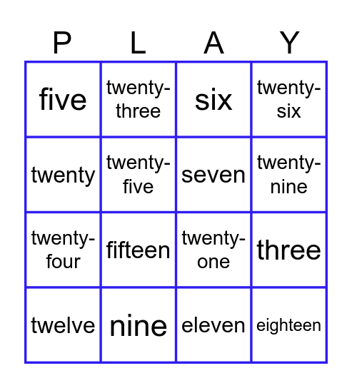 Numbers 1 -30 Bingo Card