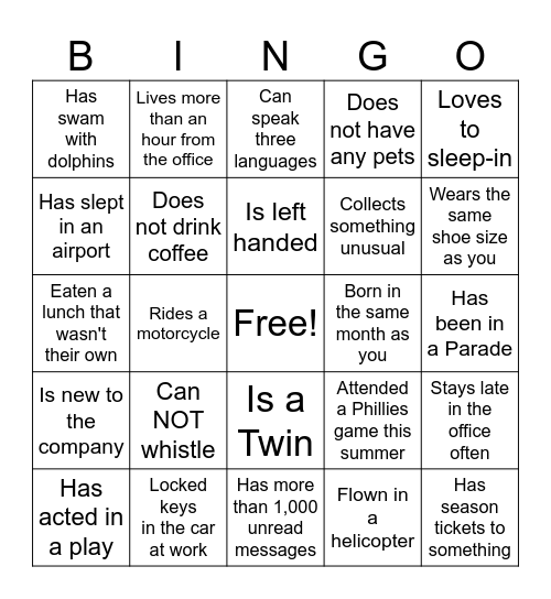 Find a Co-Worker Who..... Bingo Card