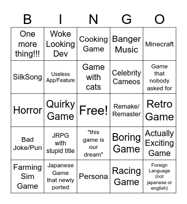 Nintendo Direct 4.2.2025 Bingo Card