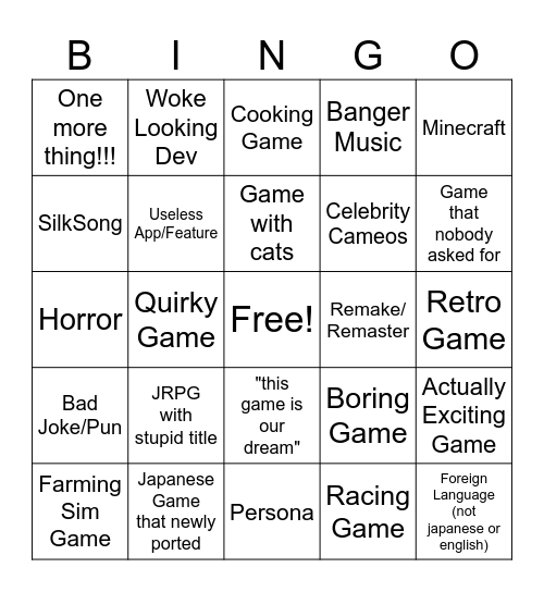 Nintendo Direct 4.2.2025 Bingo Card