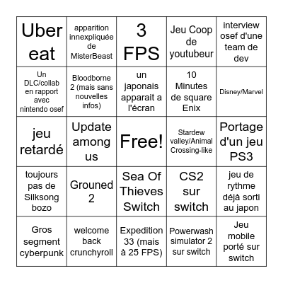 Nintendo direct partner showcase Bingo Card