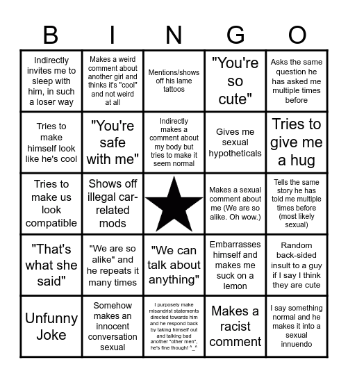Nightmare Bingo Card