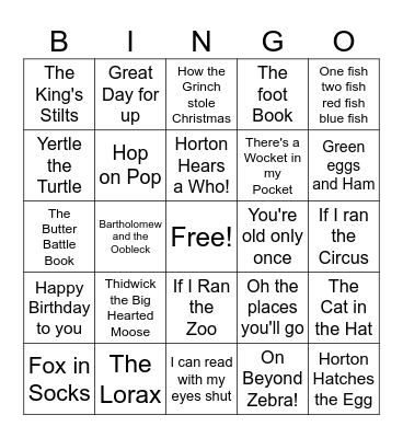 Dr. Seuss Bingo Card