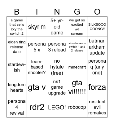 NINTENDO DIRECT 31.07.25 Bingo Card