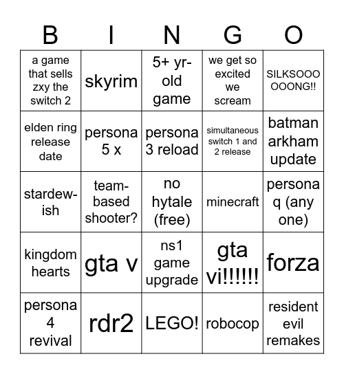 NINTENDO DIRECT 31.07.25 Bingo Card