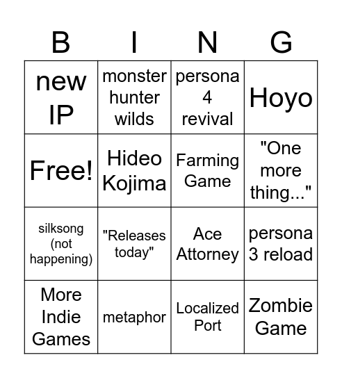 Untitled Bingo Card