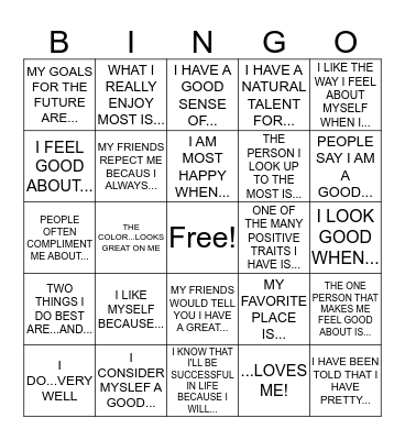 LOVE THY SELF! Bingo Card