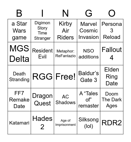 Untitled Bingo Card