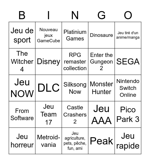 Nintendo Direct Bingo Card