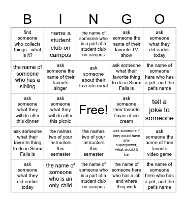 FIRST-GENERATION ICEBREAKER BINGO Card