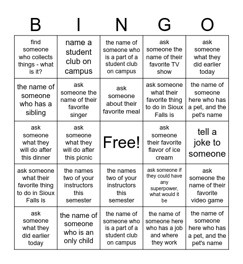 FIRST-GENERATION ICEBREAKER BINGO Card