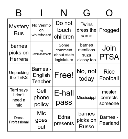 SHS 25-26 Bingo Card