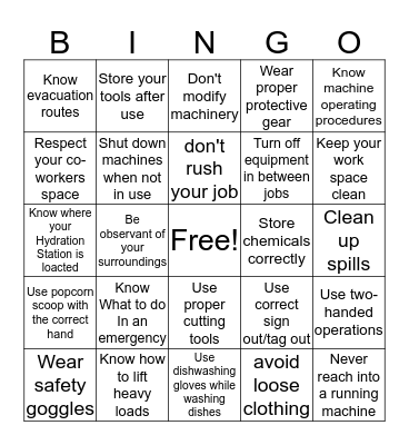 Safety Bingo Card