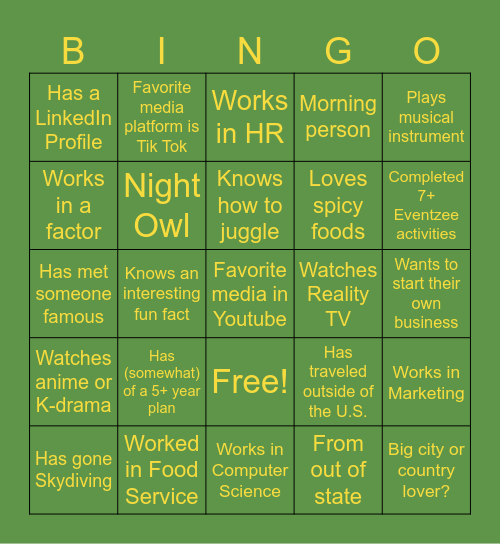 NETWORKING BINGO Card
