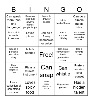 Get-to-Know-You Grid Bingo Card