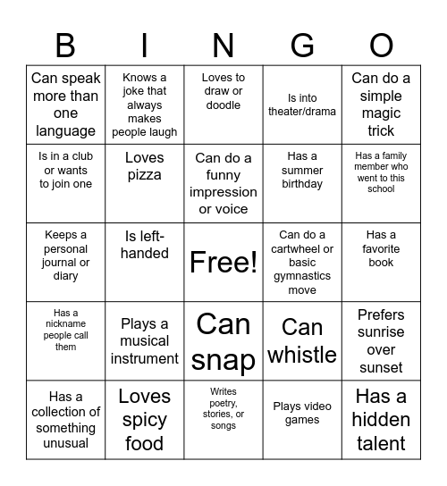 Get-to-Know-You Grid Bingo Card