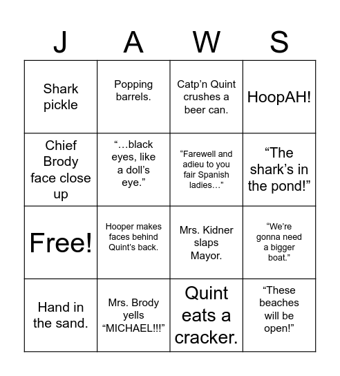 Jaws 50th Bingo Card