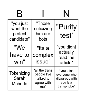 Pete Buttigieg Defense Bingo Card