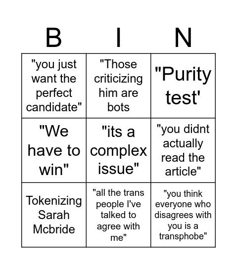Pete Buttigieg Defense Bingo Card