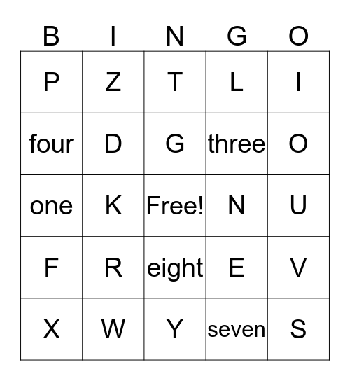 Number/ABC Sign Bingo Card