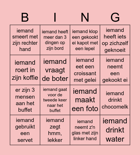oma's ontbijt bingo Card