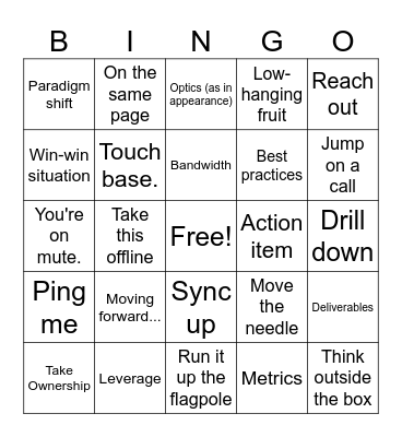 Commonly Used Office Words Bingo Card
