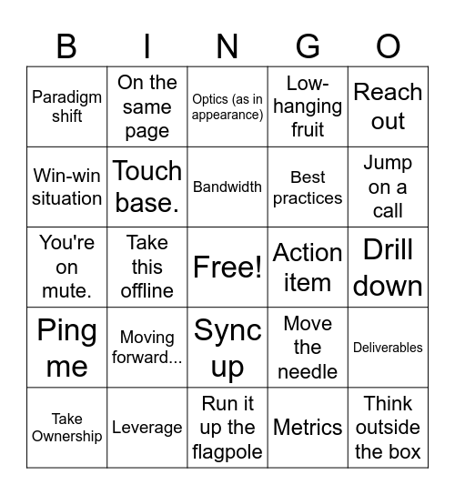 Commonly Used Office Words Bingo Card