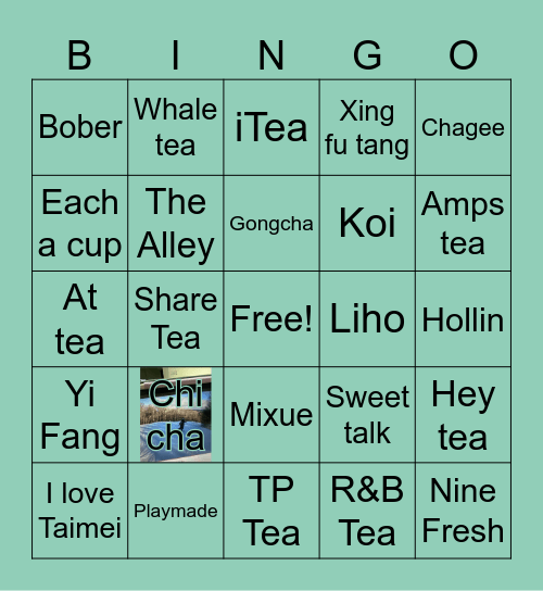 Bubbletea Bingo Card