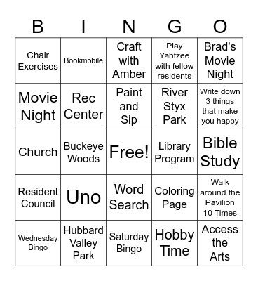 Activity Bingo Card
