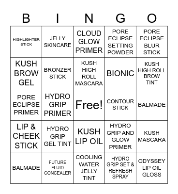 Milk Makeup BINGO Card