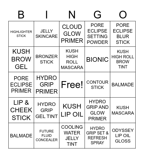Milk Makeup BINGO Card