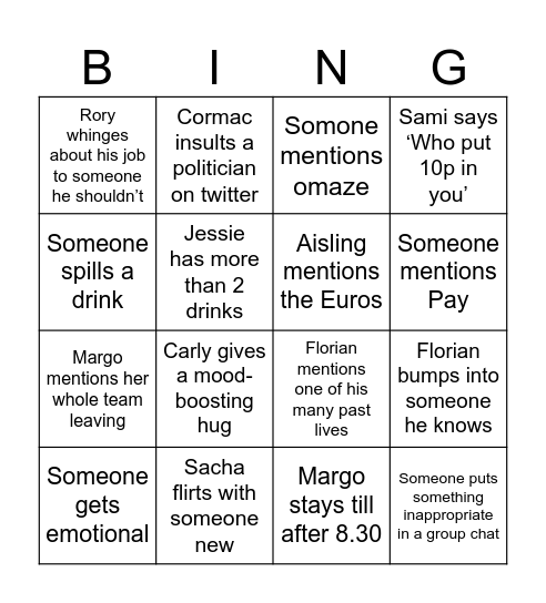 Cell and Back Bingo Card