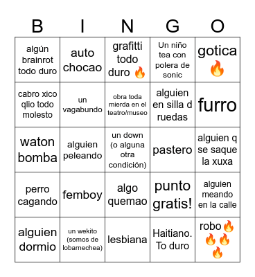 weas tontas de santiago Bingo Card