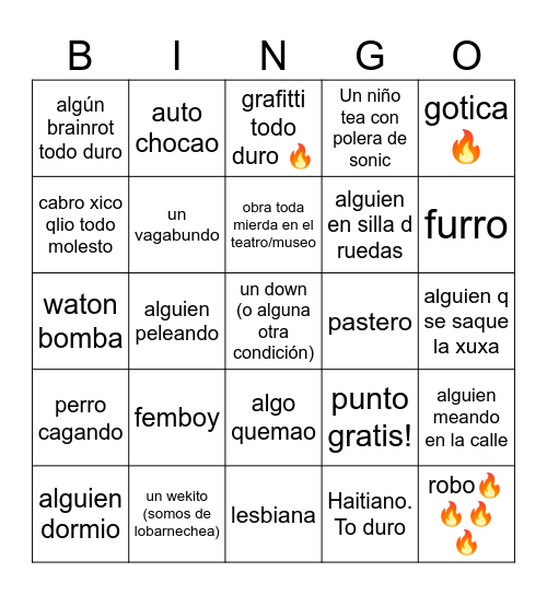 weas tontas de santiago Bingo Card