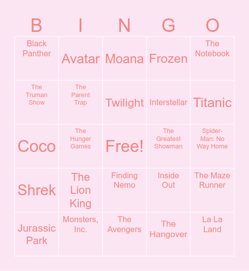 Movie Bingo!! <3 Bingo Card