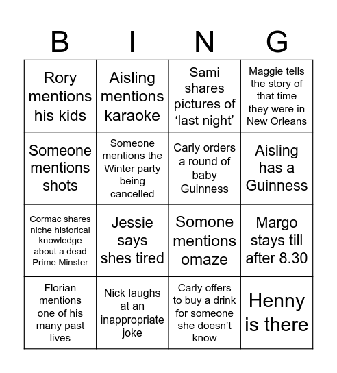 Anthony Nolan Bingo Card