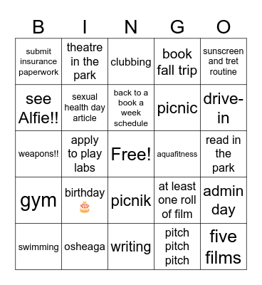 August Bingo Card