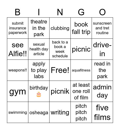 August Bingo Card