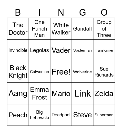 Gen Con Cosplay Bingo Card
