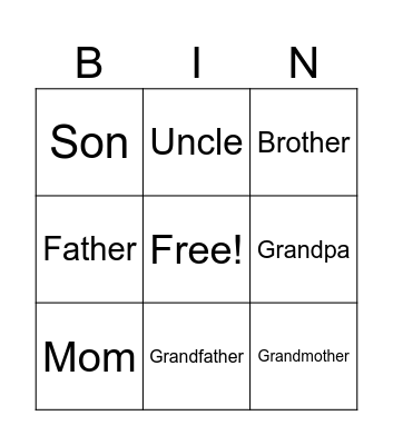 Family Bingo! Bingo Card