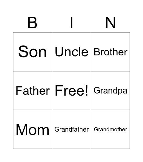 Family Bingo! Bingo Card