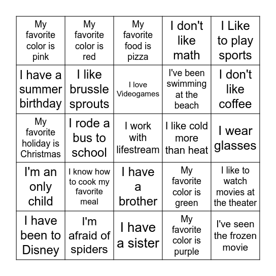 Get to know Bingo Card